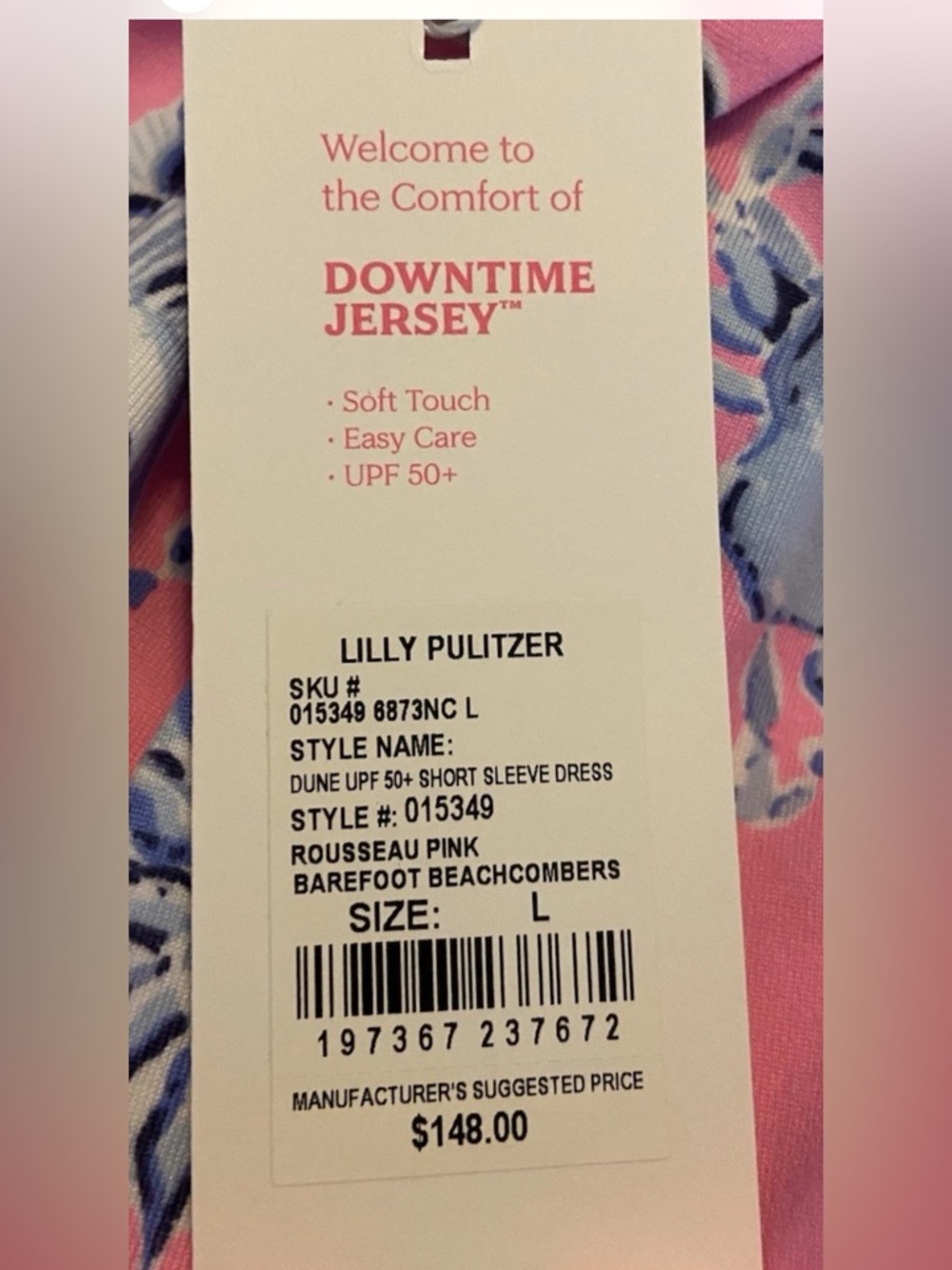 Lilly Pulitzer Dune Dress Barefoot Rousseau Pink Barefoot Beachcombers Sz L - Picture 8 of 8